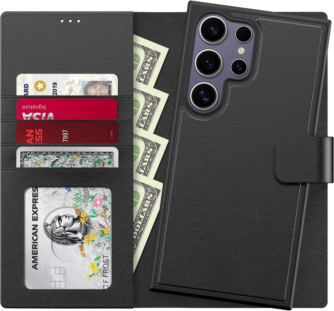 FUNMIKO for Samsung Galaxy S25 Ultra Case Wallet,Detachable Flip Folio Leather Cover,RFID Blocking 4 Card Slots Holder,Kickstand Function,Protective Phone Shell for Men Women Girls,Black