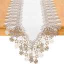 White Beige Floral Lace Table Runner Dresser Scarf 36 inches Long for Kitchen Dining Coffee Table Parties Wedding Home Decor (White, 16” x 36”)