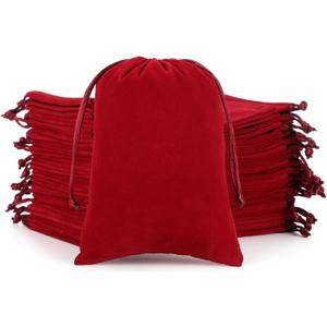 Tapleap Velvet Drawstring Jewelry Bag, 50Pcs Wine Red Dice Bag, 5x7 Card Pouch, Or Wrapping New Year's Eve Party Favors, Mojo, Small Business, Jewelry, Rings, For Church