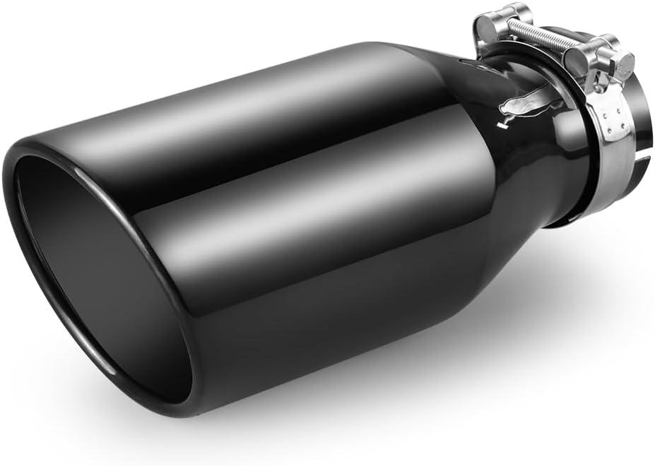 3 Inch Inlet Exhaust Tip,3" Inlet 5" Outlet 12" Overall Length,Chrome Black Exhaust Tip,Chrome-Plated Exhaust Tip,Stainless Steel,Angle Cut,Clamp On