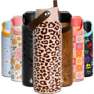 Elemental 40oz Insulated Water Bottle with Straw - 100% Leak-Proof Stainless Steel Core Water Bottles for Travel, Sports and Gym - Double Wall Insulation & BPA Free - Beige Leopard