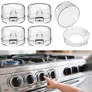 Stove knob Safety Covers for Child Upgraded Unlock Universal Size with Adult Two-Finger, Dual-Key Press Gas Stove Knob Locks Water Resistant Oil Resistant and High Temperature Resistant（5 Pack）