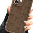 Compatible with iPhone 16 Plus Case, Cute Brown Bow Aesthetic Design for Girls Women Soft Silicone Slim Fit Shockproof Protective Cover