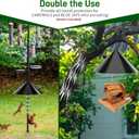 2-in-1 Squirrel Baffle for Bird Feeder Pole Shepherds Hooks with 40" Spikes Set, 19" Dia Raccoon Buster Cone, Bird House Guard for Outdoors Stand Mount & Hanging,Rust Chew Proof Heavy Duty ABS (Black)