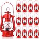 Hortsun 12 Pcs 8 Inch Vintage LED Hurricane Lantern Metal Red Outdoor Battery Operated Hanging Lantern with Warm LEDs and Dimmer Switch for Halloween Christmas Indoor Rustic Farmhouse Camping Decor