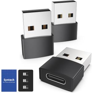 Syntech USB C Female to USB Male Adapter Pack of 3, Type C to USB A Converter Compatible with iPhone 17/16/15/14/13 Pro Max iPad Air 7 6 Apple Watch Series 10/9/8 AirPods 3 Samsung Galaxy etc, Black