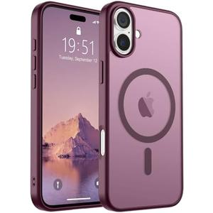 SUPFINE Magnetic for iPhone 16 Case (Compatible with MagSafe) (Military Grade Drop Protection) Slim Translucent Matte Shockproof with Anti-Fingerprint Phone Case,Wine Red