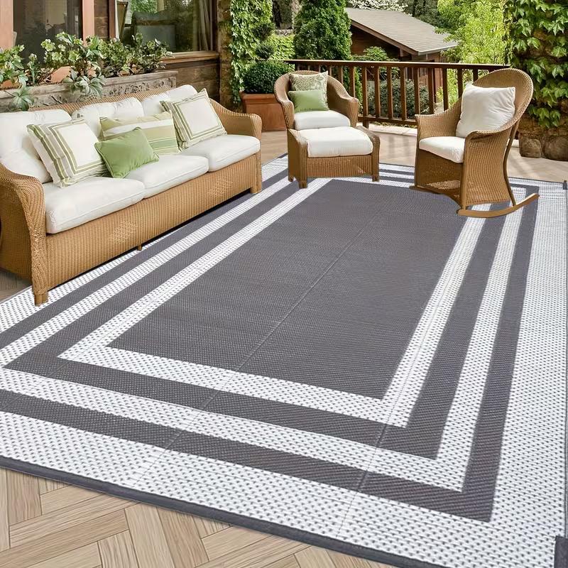 Outdoor Rug 5x8 Waterproof Outdoor Plastic Straw Rug, Lightweight Portable Outside Solid Carpets Reversible Plastic Straw Patio Rug for RV Camping Picnic Beach Backyard Deck,Grey