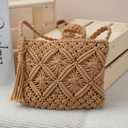 Boho Small Crossbody Bag for Women Small Summer Beach Shoulder Purse Hand Woven Crochet Bags with Tassel
