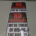 2 x Halloween Decorations Metal Tin Sign for Outdoor Yard, Garage Wall, Rustic Vintage No Trespassing We're Tired of Hiding The Bodies, 7.8x11.8in