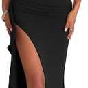 LAGSHIAN Women's Elegant Bodycon Off Shoulder Sleeveless High Split Ruched Long Formal Evening Dress, M