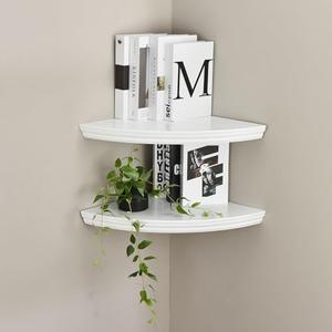 WELLAND Modern Wall Monted Corner Shelves, Corner Display Floating Shelf for Bedroom Office Home Décor Accents Set of 2 (White)