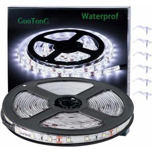 16.4ft/5m White LED Strip Lights, Waterproof & Cuttable 300 SMD 2835 Tape, 6000K 12V Flexible Ribbon for Kitchen, Cabinet, Indoor/Outdoor Lighting (No Power Supply)