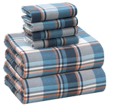 RUVANTI Flannel Sheets Queen Size 6 Pcs  100% Cotton Double Brushed Bed Sheets, Deep Pockets 16 Inches Queen Sheet Set, All Seasons Breathable, Extra Soft & Comfy, Dynasty