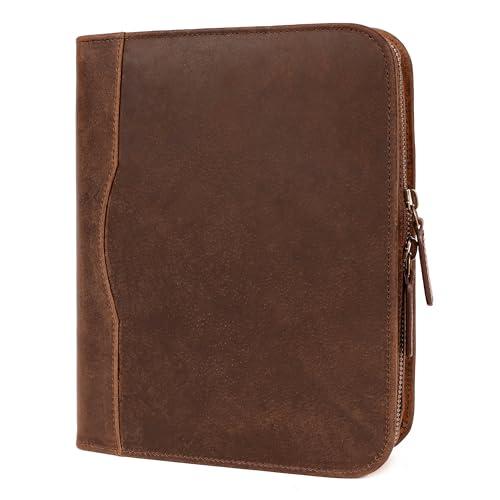 ELIZO Leather A5 Portfolio Padfolio Folio A5 Notebook Journal Cover Planner Binder Small Mens Business Work Folder Organizer (Grizzly)