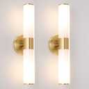 Gold Bathroom Wall Sconces Set of 2, Brass Wall Sconce with Mikly White Glass Shade, Modern Sconces Wall Lighting, Vanity Light Fixtures, Wall Lights for Mirror Living Room Bedroom Hallway Stairs