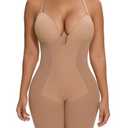 SHAPERIN Women's Backless Shapewear Tummy Control Body Shaper Bra Faja U Plunge Low Back Mid Thigh Shapewear Bodysuit (XL, Nude)