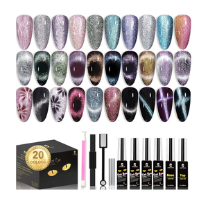 Clara Colors Magnetic Nail Polish - 20 Colors Cat Eye Gel Polish Kit Holographic Glitter Cat Eye Nail Polish with 4 Magnet, Black White Base Top Coat Gel Soak Off LED Manicure Salon DIY Art Gifts