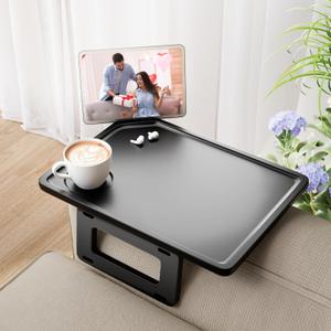 Smatdecis Couch Arm Tray Table Sofa Arm Clip Table, Armrest Tray Table Suitable for Home Drinks/Fast Food/Fruit Etc, Large Size Multi-Function Black (13" x 9.4"(Classic))