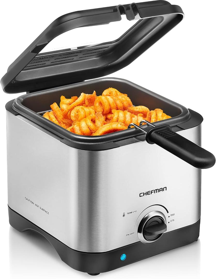 Chefman Fry Guy, The Most Compact & Convenient To Deep Fry Comfort Food, Restaurant-Style Basket With A 1.6-Quart Capacity, Easy-View Window & Adjustable Temp Control, Stainless - 1.5 Liter