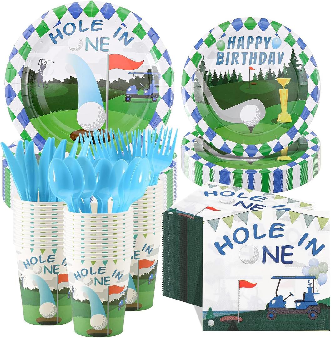 Golf Party Decorations, 175pcs Golf Birthday Decorations Include Hole In One Plates Napkins Cups Cutlery, Sports Themed Golf Birthday Baby Shower, Serve 25
