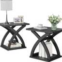 ChooChoo End Side Table Set of 2, Modern End Table with Storage Shelf, X-Design Side Table Living Room (Black)