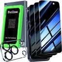 Ferilinso Auto-Dust-Install 3 Pack Privacy Screen Protector for iPhone 17 Pro Max with (Private Accessories)-Metal Aluminum Alloy Camera Lens Protector, Tempered Glass Cover, Case Friendly