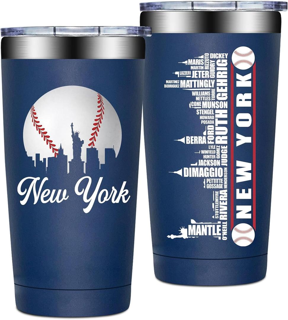 BIRGILT Legends New York Baseball City Skyline Gifts - Baseball Gifts for Men, Christmas, Father's Day, Birthday Gifts for Fans - Tumbler Cup 20oz (Navy Blue)