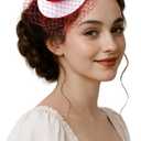 Mini Beret Hearts Headpiece Valentines Day Fascinator for Women Derby Tea Party Wedding Veil Hats