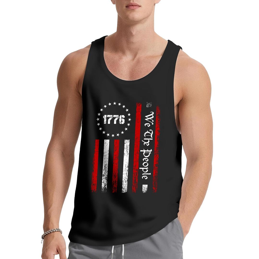 SANKILL Mens Tank Top Graphic Tank Tops for Men Summer Casual Workout Gym Muscle Men’s Tank Tops 4th of July Beach (Black, XXXL)