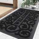 Smiry Welcome Door Mat Outside Entrance, Heavy Duty Trap Dirt and Moisture Easy Clean Low Profile Patio Porch Indoor Outdoor Front Doormat for Entry, 35x23 Inch, Black