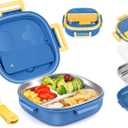 Tiny Mini Small Bento Box or Snack Box with Removable Stainless Steel 3-Compartment & Cutlery For Baby 0-24 Months LeakProof,Dishwasher Safe & BPA-Free,Daycare,Preschool,Travel(Blue,Not Insulated)