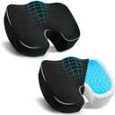 EcoNour Thick Seat Cushions for Tailbone Pain Relief (2 Pack) | Orthopedic Desk Chair Cushion for Office, Gaming Chair & Car Seat | Sciatica & Coccyx & Tail Bone Pain Relief for Long Sitting Elderly (Black&blue)