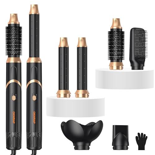 6 in 1 Hair Dryer Brush, Foldable Blow Dryer Brush with Air Styler Curler Wrap, Detachable Hot Air Brush Dry,Volumize, Straight,Curl, Negative Ion Brush Blow Dryer with Diffuser, Hair Styler Tools