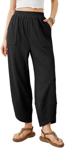 Xiaoxuemeng Womens Baggy Wide Leg Pants Casual Elastic Waisted Palazzo Harem Pants with Pockets, S