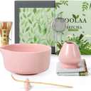 Pink Traditional Matcha Whisk Set, 7 Pcs Japanese Matcha Kit with Chawan Ceramic Bowl with Spout, Chasen Bamboo Whisk and Holder, Scoop, Sifter - Matcha Set Kit Gift for Ceremony Matcha Lattes Lover