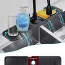 Abulun 5°slope kitchen sink splash guard-silicone faucet mat handle drip catcher tray-faucet splash guard for kitchen sink-longer black rubber sink water splash guard behind faucet