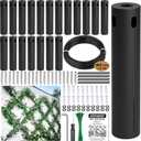 Wire Trellis for Climbing Plants Outdoor, 20-Set Black ABS Plastic Wall Wire Trellis Kit with 1/8" x 65ft Vinyl Coated Cable, Stainless Steel Cable Espalier System for Garden Fence