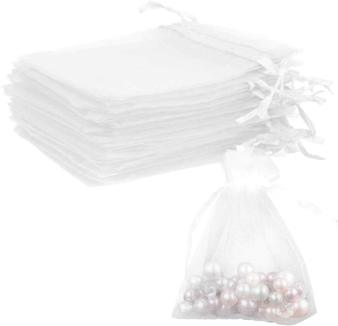 Organza Bags, White Organza Bags, 50Pcs, Sheer Organzas Bag 3 x 4 inch, Jewelry Gift Bags, Party Favor Bags with Drawstring, Mesh Gift Pouches Mini Candy Pouch for Wedding Christmas Party