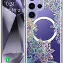Coolwee Magnetic for Samsung Galaxy S24 Ultra Case, Compatible with MagSafe, Cute for Women Girls, 10FT Military Grade Protective Cover for Galaxy S24 Ultra Case Glitter, Clear Bling Lace Mandala