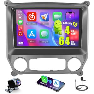 4+64G Android 15 Radio for Chevy Silverado GMC Sierra 2014-2018, 10.1" Touchscreen for Silverado Car Stereo, Wireless CarPlay/Android Auto, 5GHz WiFi, Bluetooth 5.0, EQ, GPS, 1280 * 720, Backup Camera