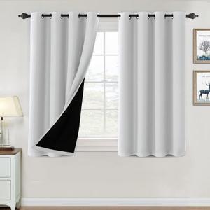 H.VERSAILTEX 100% Blackout Curtains for Bedroom Thermal Insulated Blackout Curtains 45 inch Length Full Light Blocking Window Drapes for Living Room with Black Liner 2 Panels, Greyish White