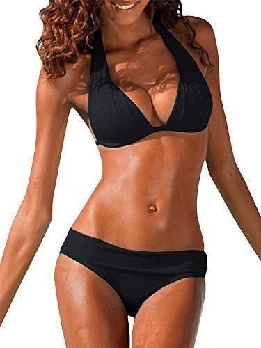 SySea Womens Halter Padded Top Push Up Bikini Set Two Piece Beachwear Swimsuits Bathing Suits Black S