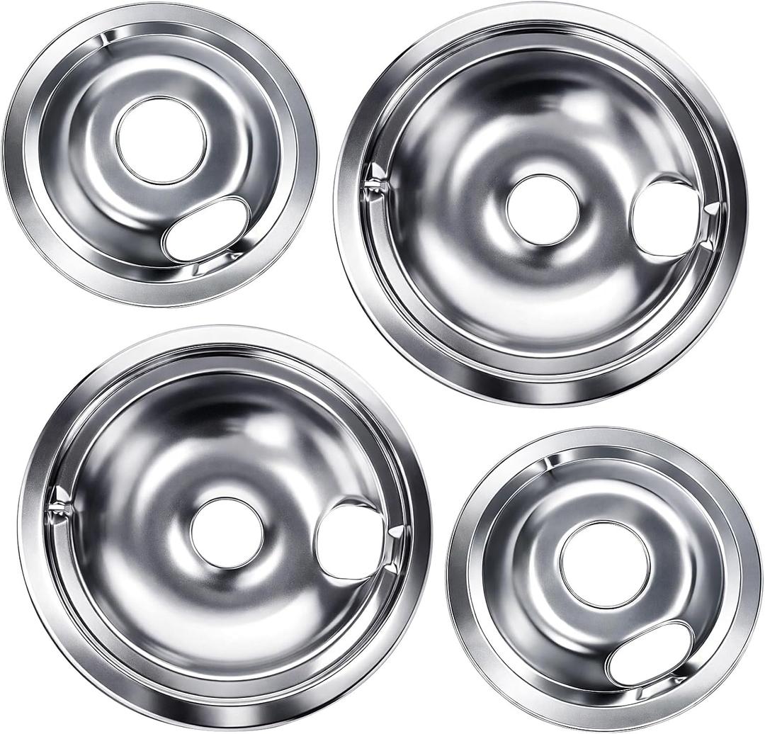 WB31T10010 WB31T10011 Drip Pans, 4 Pack (2x6" & 2x8"), Not Prone to Rust, Durable Easy to Clean, Fit for GE, Hotpoint, Kenmore Electric Stoves