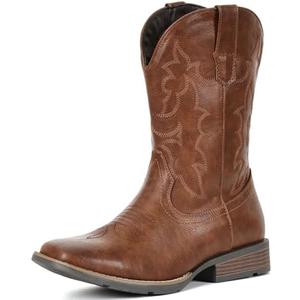 IUV Cowboy Boots For Men Square Toe Western Boot Durable Retro Classic Embroidered Pull On Boot Slip Resistant Country Boots Size 11