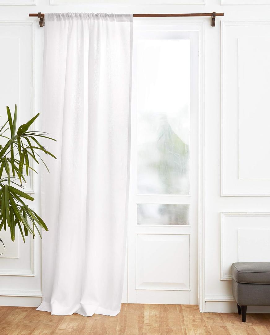 Solino Home White Linen Curtain 45 Inch, Light Filtering Rod Pocket Curtain 52 x 45 Inch, 100% Pure Linen European Flax Window Treatment for Living Room, Bedroom
