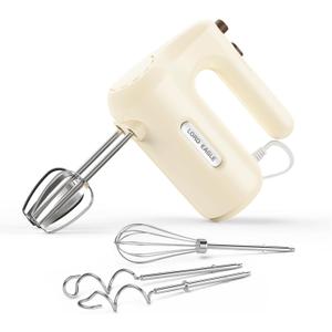 Lord Eagle 5-Speed Hand Mixer Electric, 300W Compact Small Handheld Mixer, Portable Kitchen Egg Beater with 5 Attachments & Storage Bag, Cake Supplies for Bread Dough Baking, Lightweight, Cream