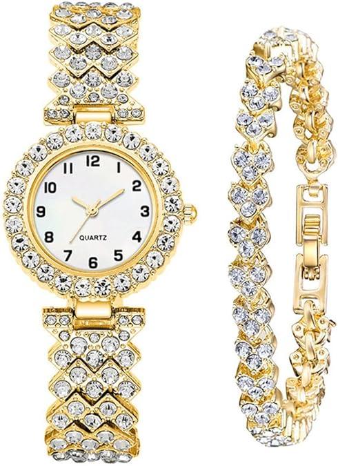 SENRUD Luxury Quartz Chain Bracelet Watches Women Crystal Diamonds Dress Female Waterproof Wristwatch (Gold)