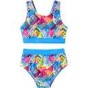 Girl's Tummy Control Two Piece Swimwear Top with Shorts Sport Bathing Suits, 10Y