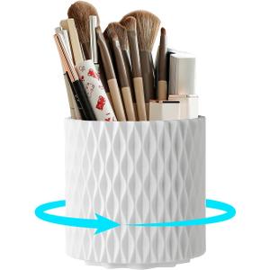 Makeup Brush Holder Organizer, 360 Rotating 5-Slot Make up Brushes Cup for Cosmetic, Lipstick, Hair Brush Holder - Spinning Vanity Countertop Caddy for Bathroom, Dorm & Office, White